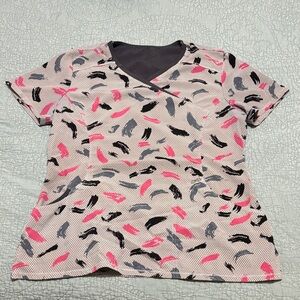Cherokee Infinity Pink, Grey and Black Patterned 2 Pocket Scrub Top